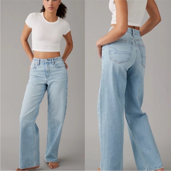 American Eagle AE Strigid Super High-Waisted Baggy Wide-Leg Jean 14 mid size - Picture 1 of 12
